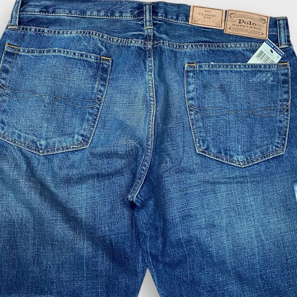 Polo Ralph Lauren Tiger Military Patch Patchwork Distressed Jeans size 36x34 New - Picture 8 of 14
